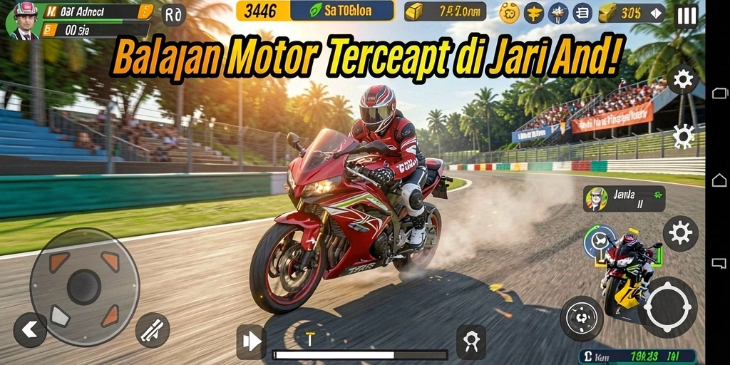 Gameplay seru dari 3446 dengan balapan motor yang mendebarkan.