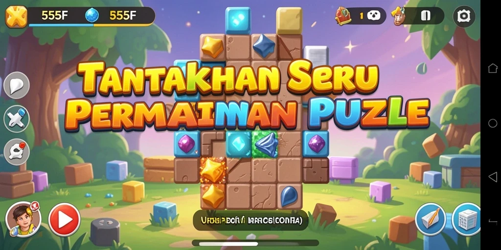 Tampilan screenshot utama 555F menampilkan gameplay puzzle yang menantang.