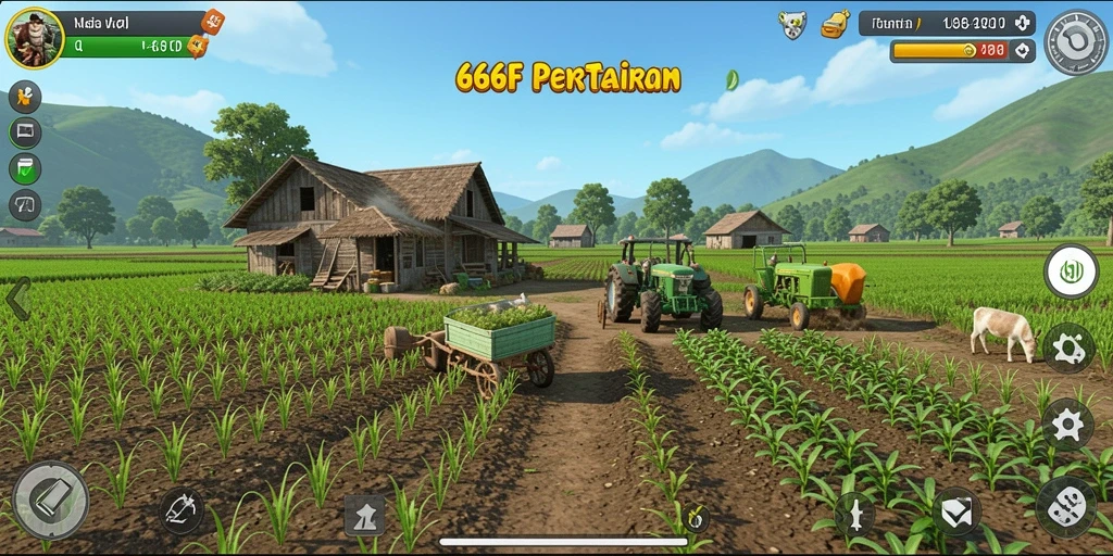 Tangkapan layar 666F menampilkan gameplay pertanian yang menarik.
