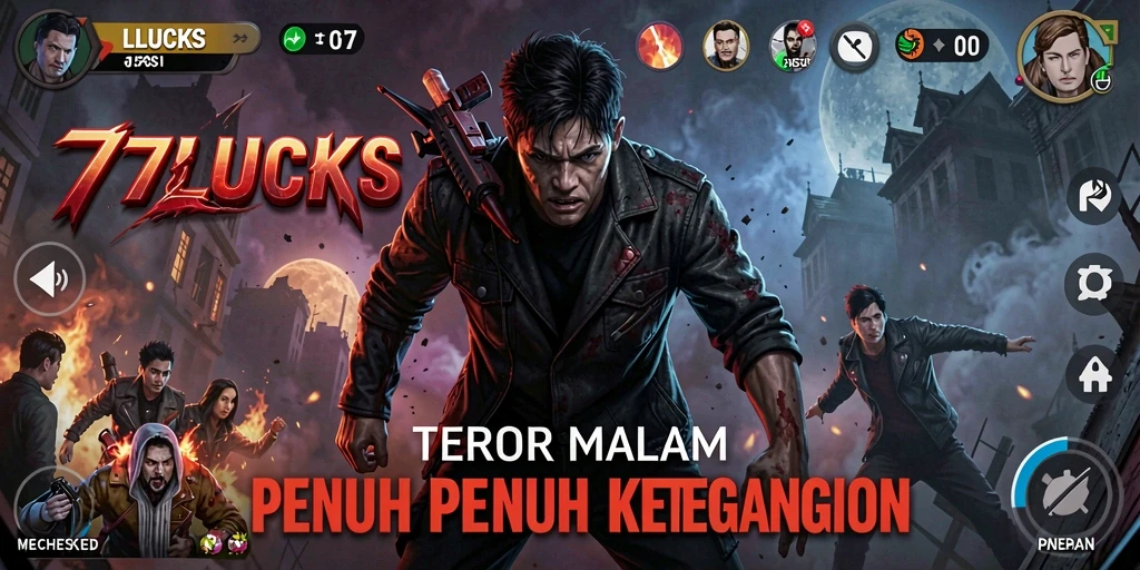 Gambaran gameplay mencekam dalam 77LUCKS saat menjelajahi area gelap.