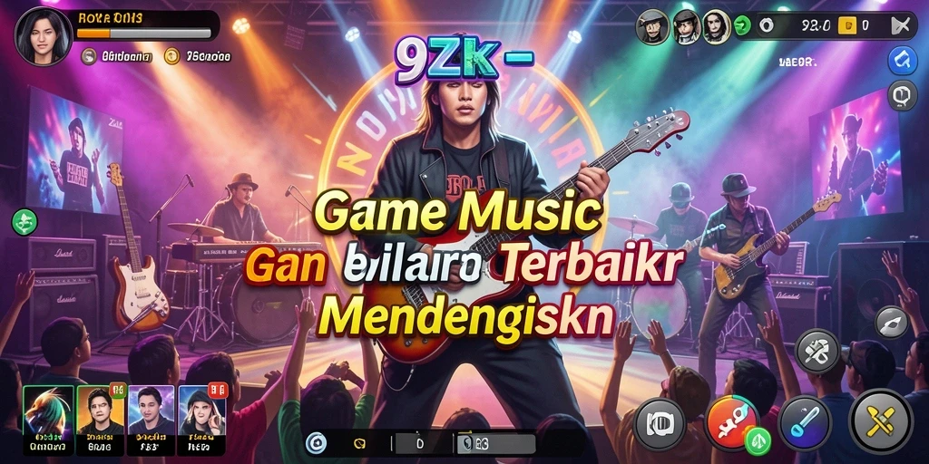 Screenshot utama 9ZK menampilkan gameplay seru dengan musik.