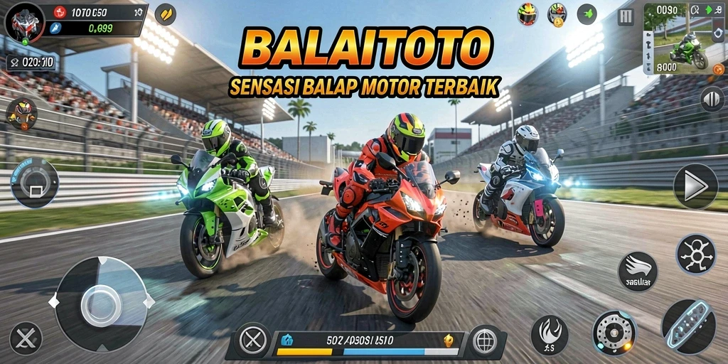Screenshot gameplay BALAITOTO menampilkan balapan motor yang seru.