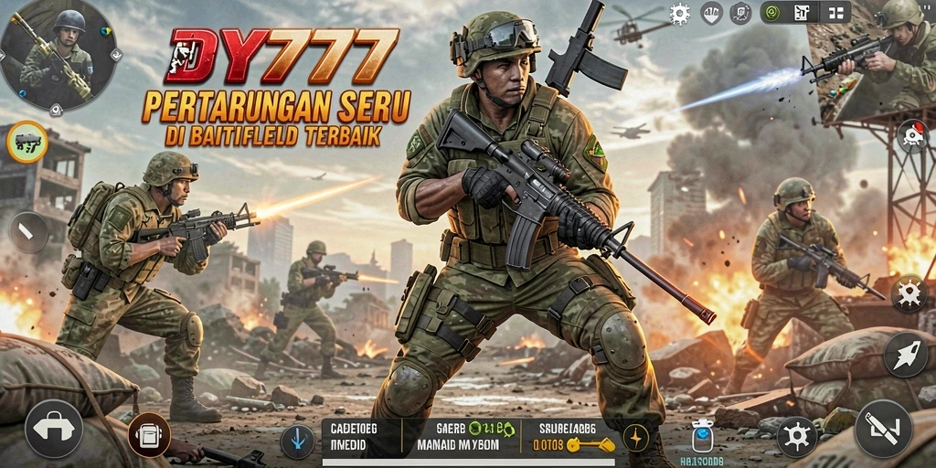 Screenshot DY777 menunjukkan aksi tempur mendebarkan di arena Battle Royale.