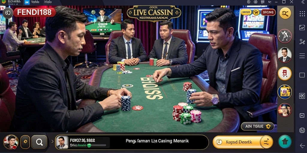 Screenshot FENDI188 menampilkan dealer langsung dalam sesi permainan Live Casino.
