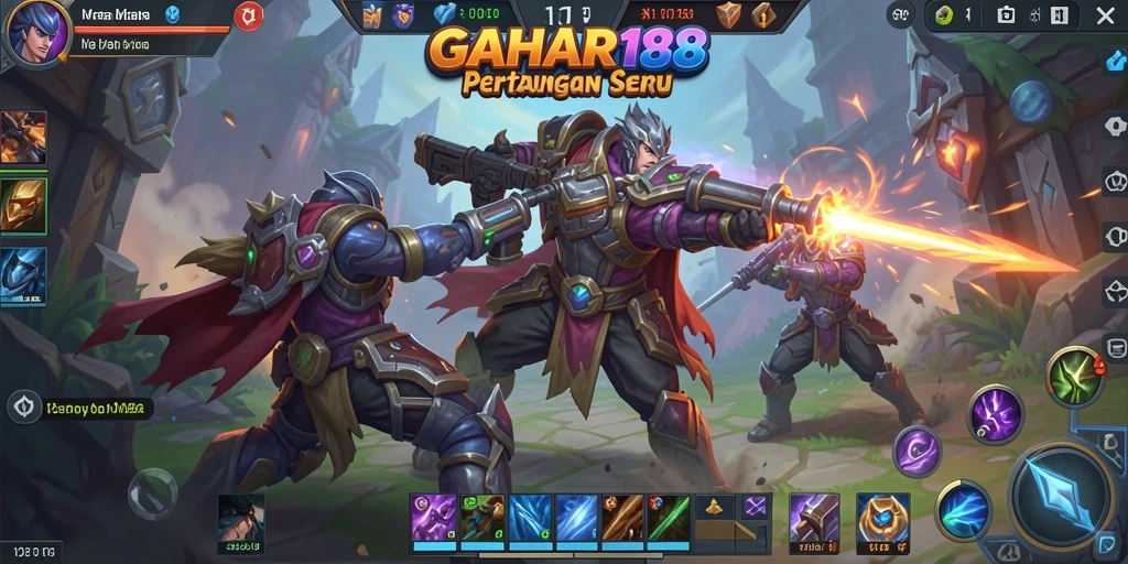 Screenshot gameplay GAHAR188 menunjukkan aksi pertarungan epik dan strategi tim.