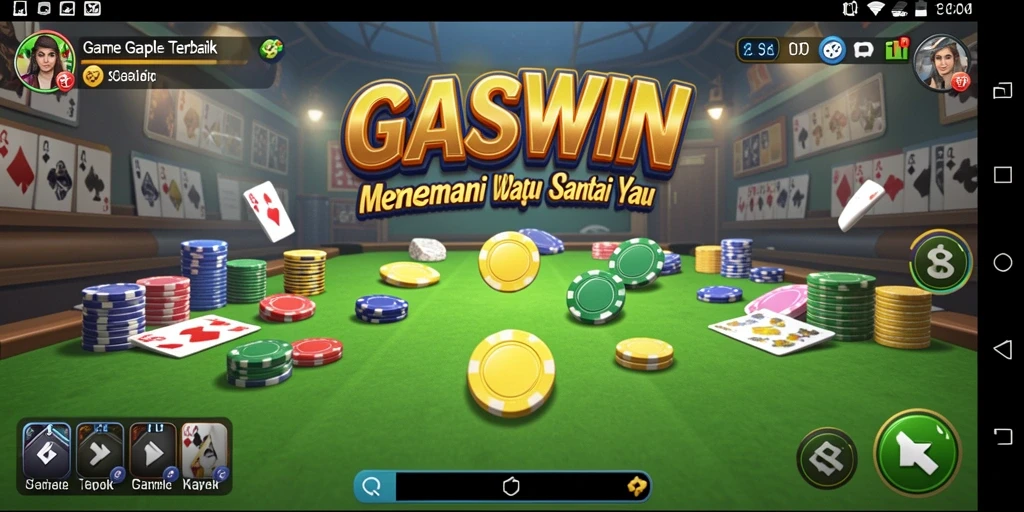 Screenshot gameplay GASWIN yang menunjukkan suasana seru permainan Gaple.