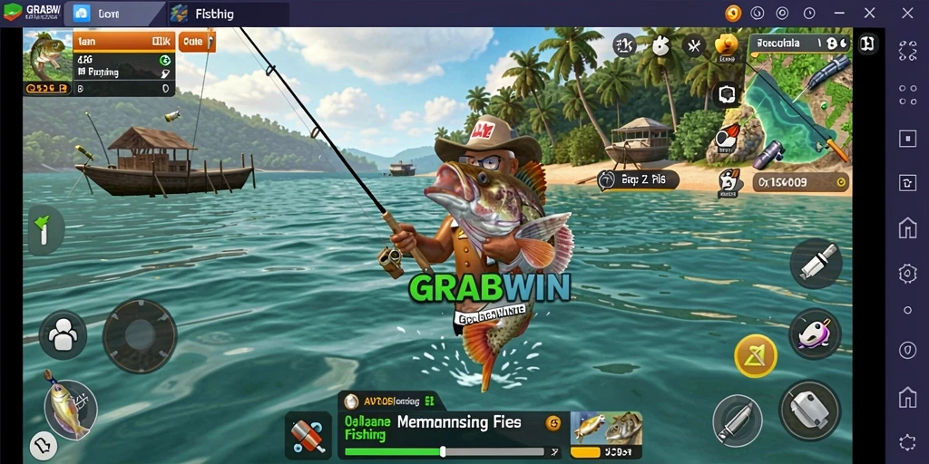 Screenshot gameplay <strong>GRABWIN</strong> menampilkan aksi memancing yang mendebarkan.