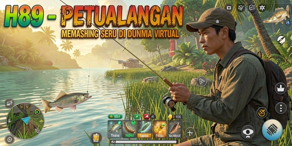 Gameplay H89 yang menampilkan serunya memancing di berbagai lokasi.