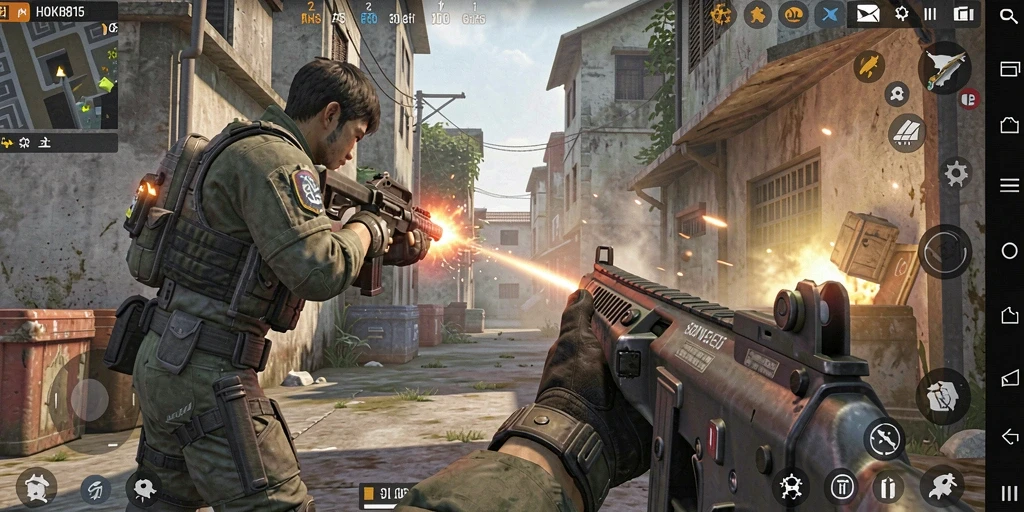 Screenshot gameplay menegangkan dari HOKI8815 di mode FPS.