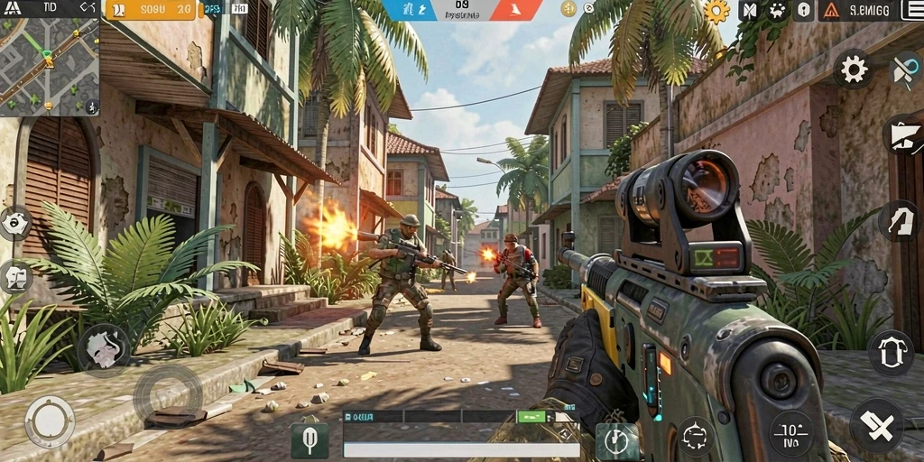 Screenshot utama menunjukkan aksi seru dari game TPS ID098.