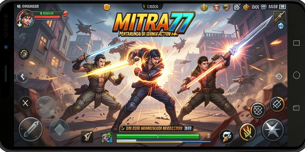 Tangkapan layar menampilkan aksi pertarungan dalam game MITRA77.
