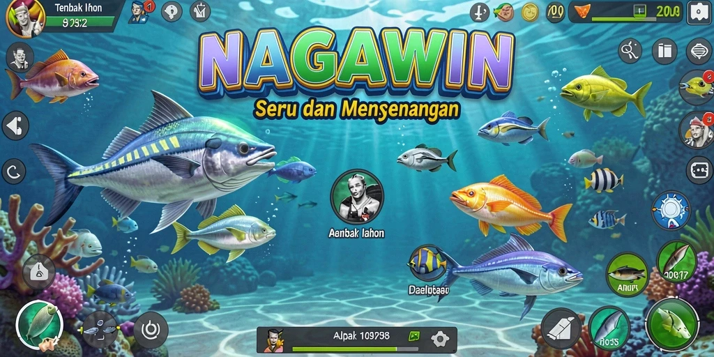 Tampilan gameplay NAGAWIN yang seru saat menembak ikan.