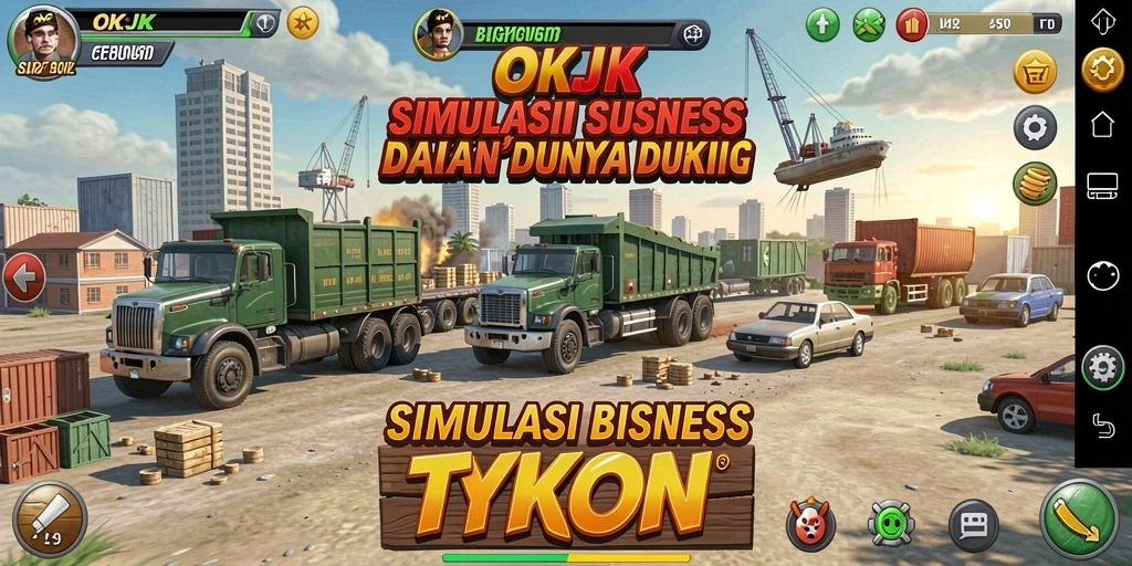 Tampilan menarik dari gameplay OKJK dalam simulasi bisnis Tycoon.