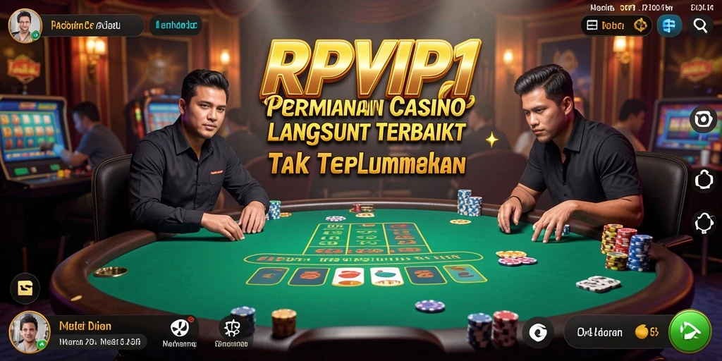 Tampilan gameplay RPVIP1 menunjukkan dealer profesional dan suasana kasino yang hidup.