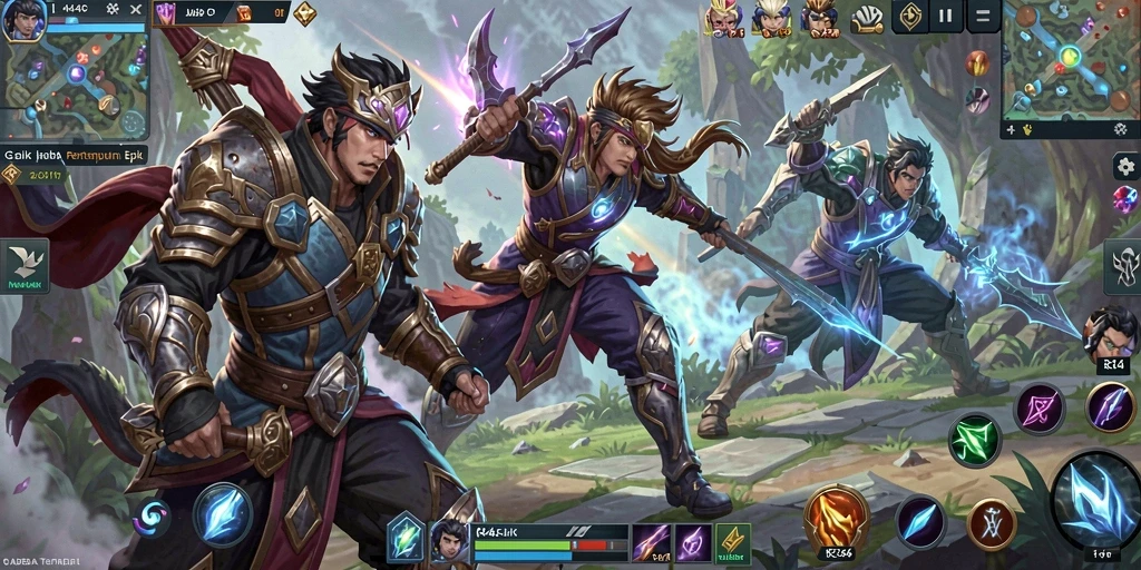 Tampilan gameplay seru di RR44 dengan pertarungan MOBA yang menegangkan.