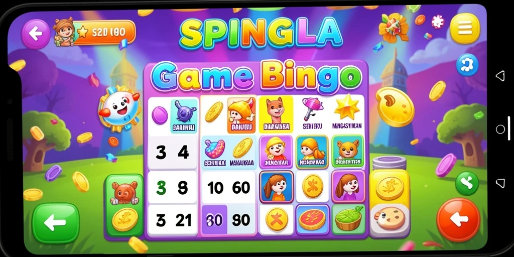 Screenshot gameplay Bingo SPINGILA menampilkan kartu dengan angka terpilih.