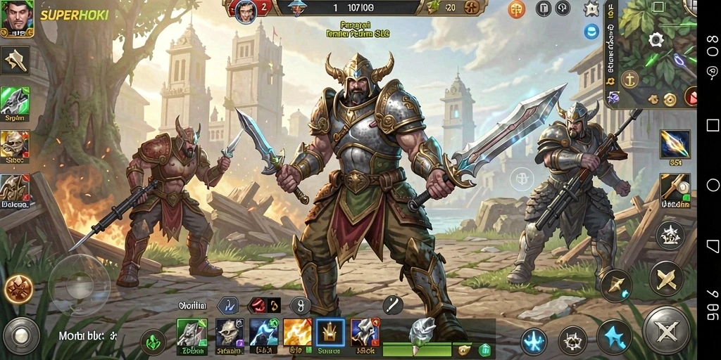 Tangkapan layar gameplay SUPERHOKI yang menunjukkan aksi strategi intens.