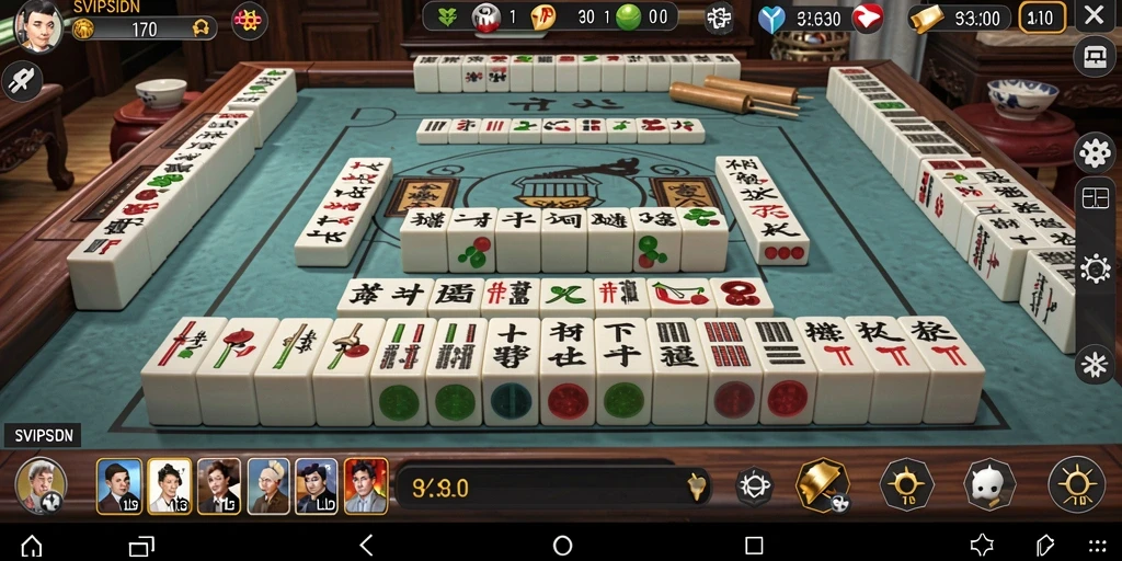 Tampilan gameplay seru dalam SVIPSIDN dengan ubin Mahjong yang berwarna-warni.