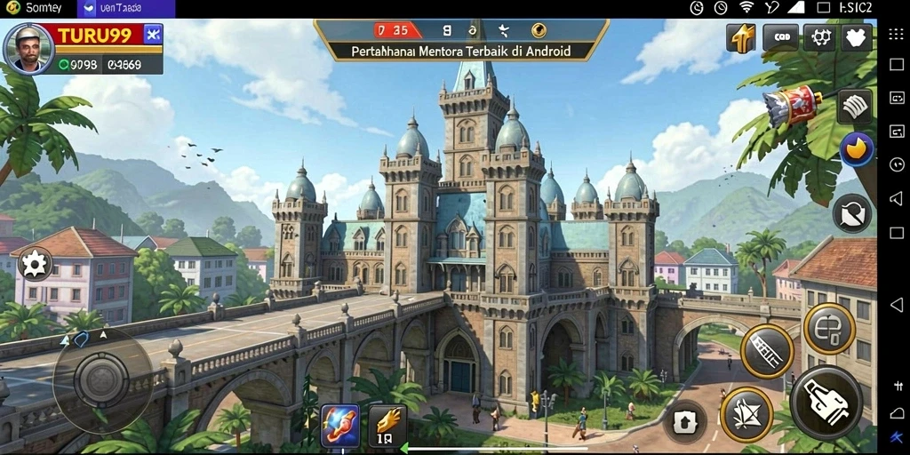 Screenshot TURU99 menampilkan strategi pertahanan menara yang intens.